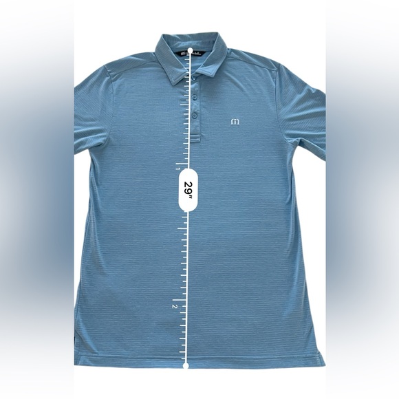 Travis Mathew Light Heather Blue White Stripe Polo Shirt Size Small - Picture 7 of 10